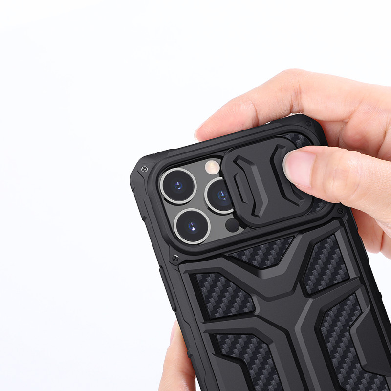 Nillkin Adventurer Case dėklas skirtas iPhone 13 Pro, šarvuotas dangtelis su fotoaparato dangteliu, juodas