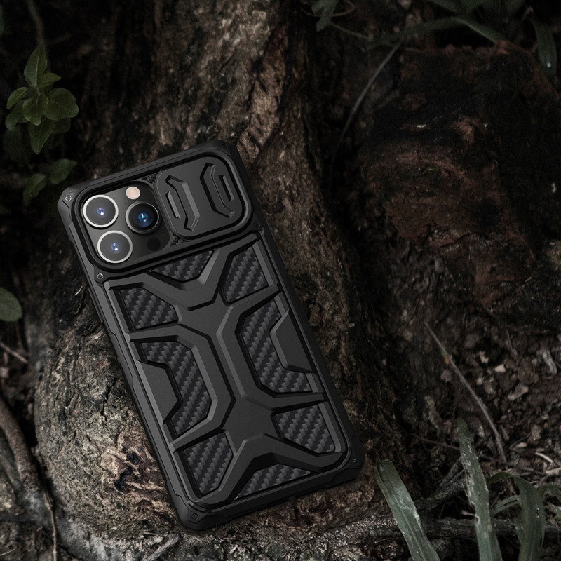 Nillkin Adventurer Case dėklas skirtas iPhone 13 Pro, šarvuotas dangtelis su fotoaparato dangteliu, juodas