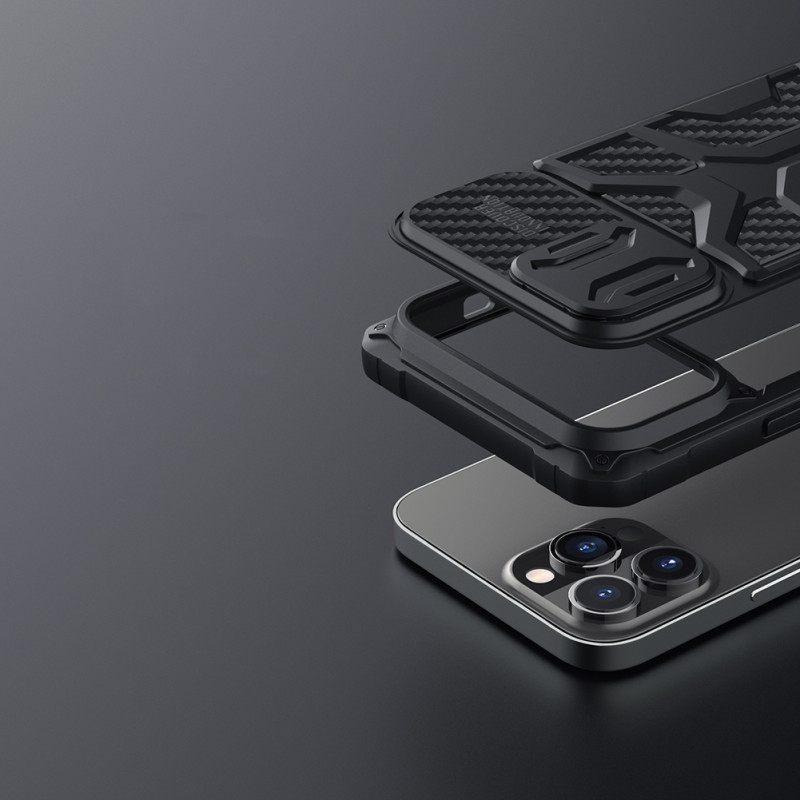 Nillkin Adventurer Case dėklas skirtas iPhone 13 Pro, šarvuotas dangtelis su fotoaparato dangteliu, juodas