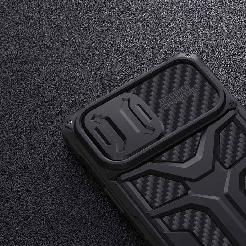 Nillkin Adventurer Case dėklas skirtas iPhone 13 Pro, šarvuotas dangtelis su fotoaparato dangteliu, juodas