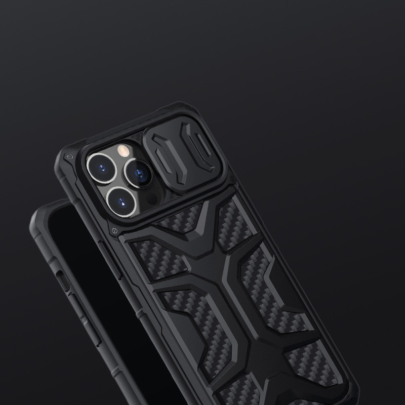 Nillkin Adventurer Case dėklas skirtas iPhone 13 Pro, šarvuotas dangtelis su fotoaparato dangteliu, juodas