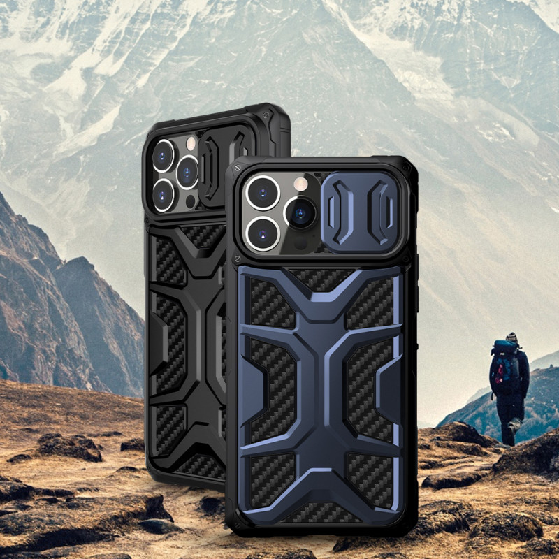 Nillkin Adventurer Case dėklas skirtas iPhone 13 Pro, šarvuotas dangtelis su fotoaparato dangteliu, juodas