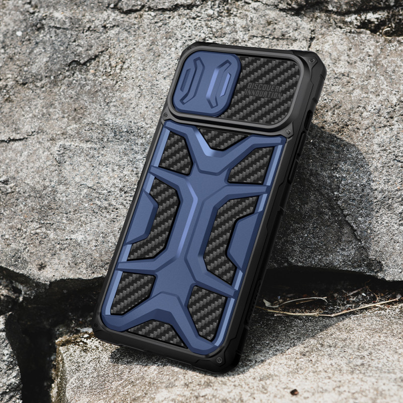 Nillkin Adventurer Case dėklas skirtas iPhone 13 Pro, šarvuotas dangtelis su fotoaparato dangteliu, juodas