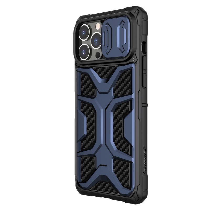 Nillkin Adventurer Case dėklas, skirtas iPhone 13 Pro, šarvuotas dangtelis su fotoaparato dangteliu, mėlynas