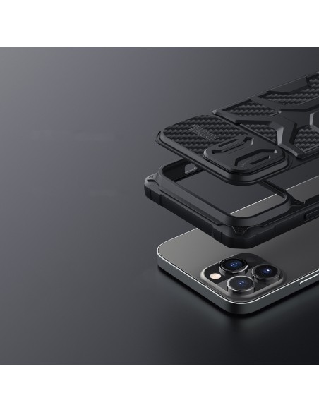 Nillkin Adventurer Case dėklas skirtas iPhone 13 Pro Max šarvuotas dangtelis su fotoaparato dangteliu juodas