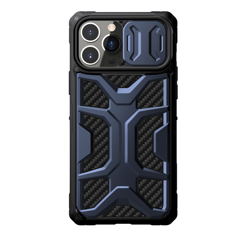 Nillkin Adventurer Case dėklas, skirtas iPhone 13 Pro Max šarvuotas dangtelis su mėlynu fotoaparato dangteliu