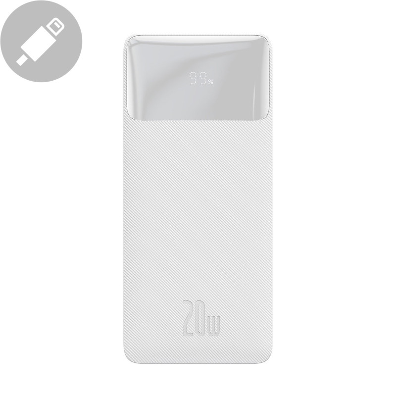 Bipow greito įkrovimo maitinimo blokas 30000 mAh USB-A microUSB laidas 0,25 m baltas