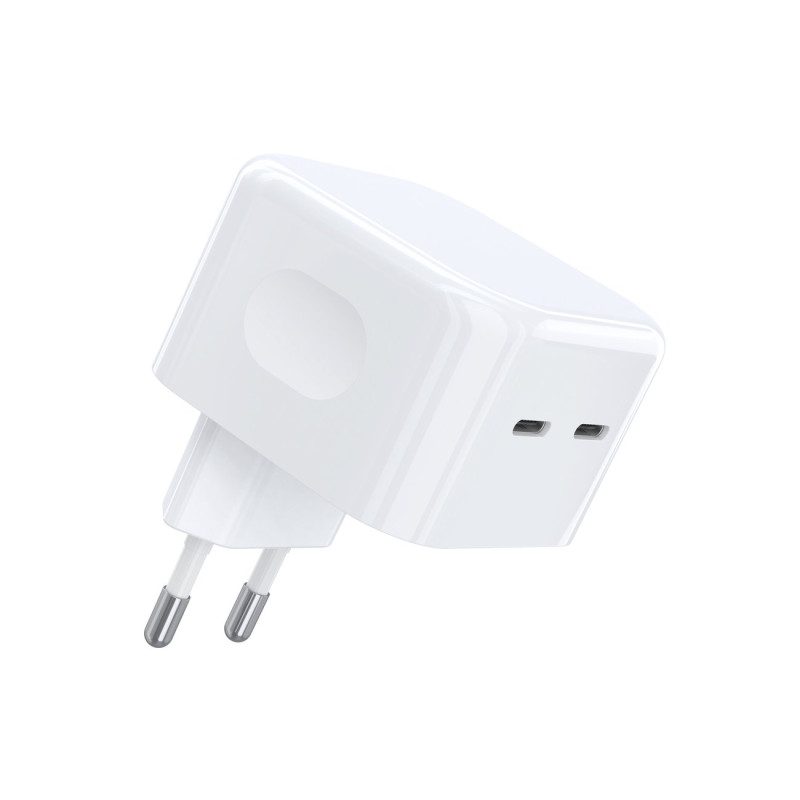 Sieninis įkroviklis 35W 2xUSB-C PD baltas