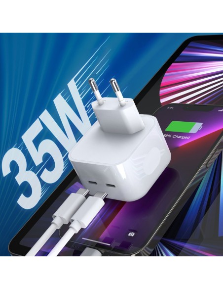 Sieninis įkroviklis 35W 2xUSB-C PD baltas Sieninis įkroviklis 35W 2xUSB-C PD baltas