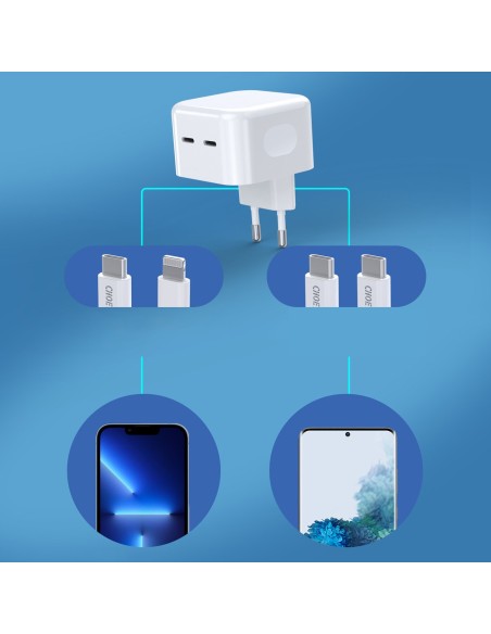 Sieninis įkroviklis 35W 2xUSB-C PD baltas Sieninis įkroviklis 35W 2xUSB-C PD baltas