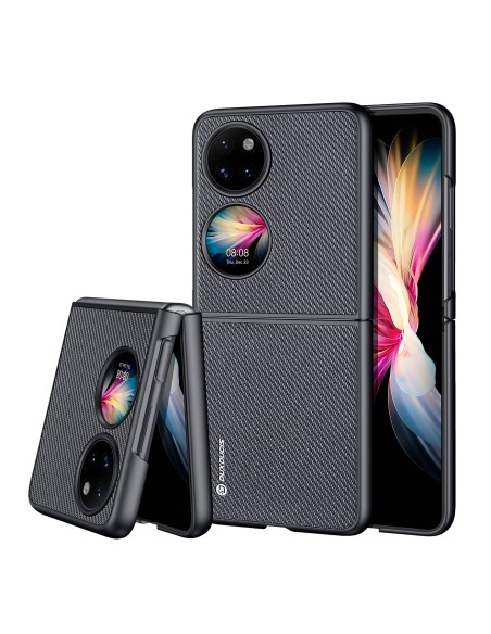 Dux Ducis Fino dėklas, dangtelis padengtas nailono medžiaga, Huawei P50 Pocket juoda Dux Ducis Fino dėklas, dangtelis padengtas nailono medžiaga, Huawei P50 Pocket juoda