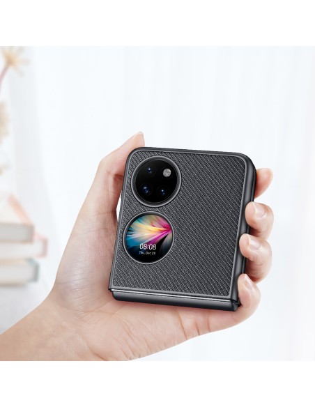 Dux Ducis Fino dėklas, dangtelis padengtas nailono medžiaga, Huawei P50 Pocket juoda Dux Ducis Fino dėklas, dangtelis padengtas nailono medžiaga, Huawei P50 Pocket juoda