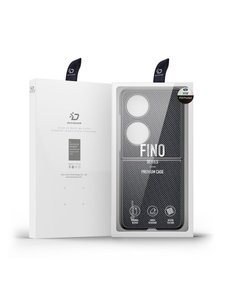 Dux Ducis Fino dėklas, dangtelis padengtas nailono medžiaga, Huawei P50 Pocket juoda Dux Ducis Fino dėklas, dangtelis padengtas nailono medžiaga, Huawei P50 Pocket juoda