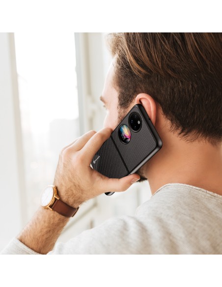 Dux Ducis Fino dėklas, dangtelis padengtas nailono medžiaga, Huawei P50 Pocket juoda Dux Ducis Fino dėklas, dangtelis padengtas nailono medžiaga, Huawei P50 Pocket juoda