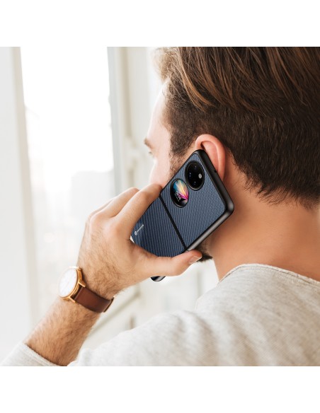 Dux Ducis Fino dėklas, dangtelis padengtas nailono medžiaga, Huawei P50 Pocket mėlyna Dux Ducis Fino dėklas, dangtelis padengtas nailono medžiaga, Huawei P50 Pocket mėlyna