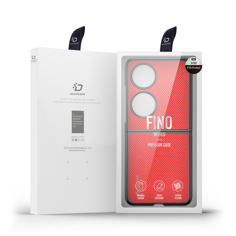 Dux Ducis Fino dėklas, dangtelis padengtas nailono medžiaga, Huawei P50 Pocket raudona