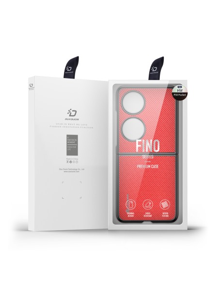 Dux Ducis Fino dėklas, dangtelis padengtas nailono medžiaga, Huawei P50 Pocket raudona Dux Ducis Fino dėklas, dangtelis padengtas nailono medžiaga, Huawei P50 Pocket raudona