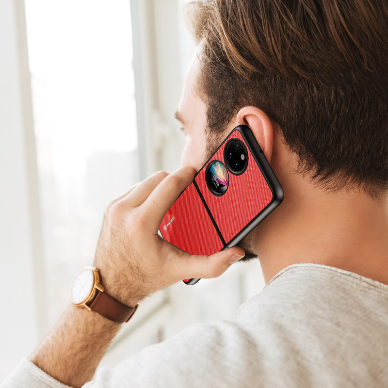 Dux Ducis Fino dėklas, dangtelis padengtas nailono medžiaga, Huawei P50 Pocket raudona