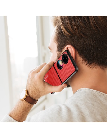 Dux Ducis Fino dėklas, dangtelis padengtas nailono medžiaga, Huawei P50 Pocket raudona Dux Ducis Fino dėklas, dangtelis padengtas nailono medžiaga, Huawei P50 Pocket raudona