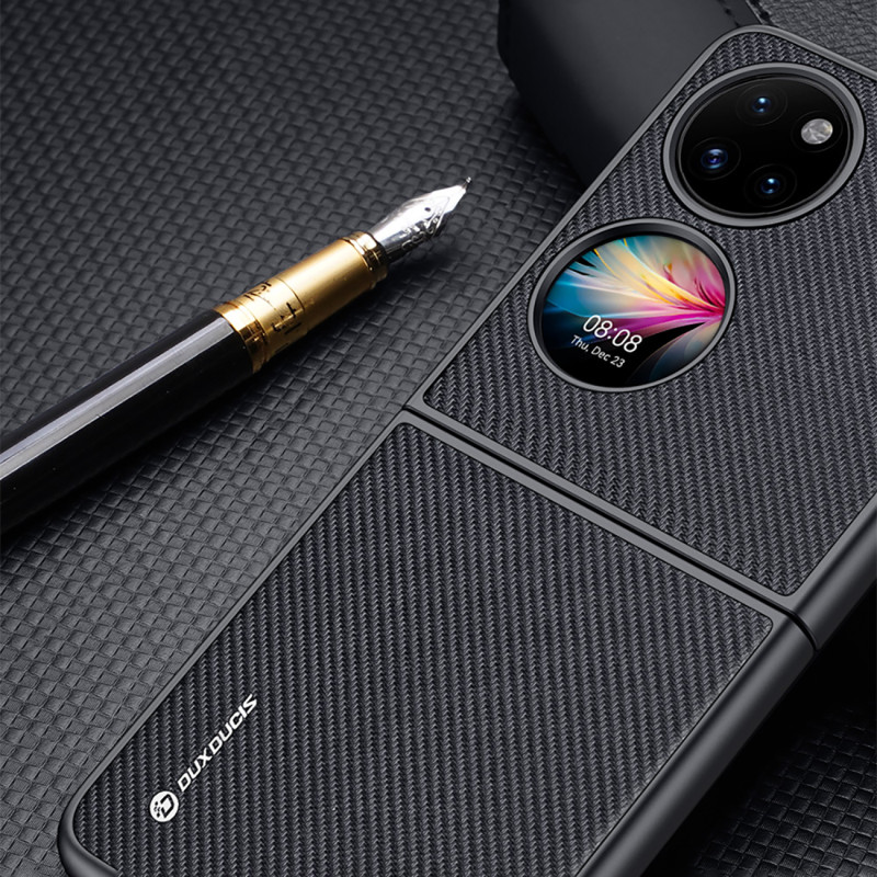 Dux Ducis Fino dėklas, dangtelis padengtas nailono medžiaga, Huawei P50 Pocket raudona