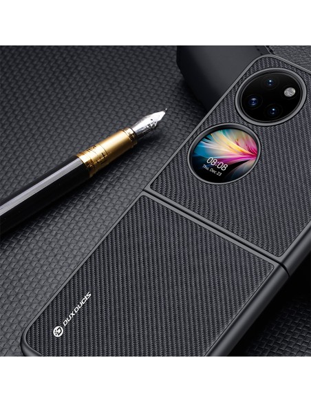 Dux Ducis Fino dėklas, dangtelis padengtas nailono medžiaga, Huawei P50 Pocket raudona Dux Ducis Fino dėklas, dangtelis padengtas nailono medžiaga, Huawei P50 Pocket raudona