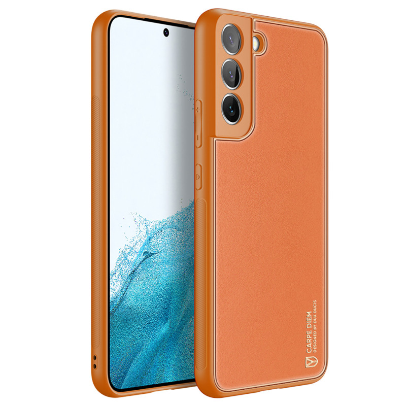 Dux Ducis Yolo elegantiškas dėklo dangtelis pagamintas iš ekologiškos odos, skirtas Samsung Galaxy S22+ (S22 Plus) oranž...