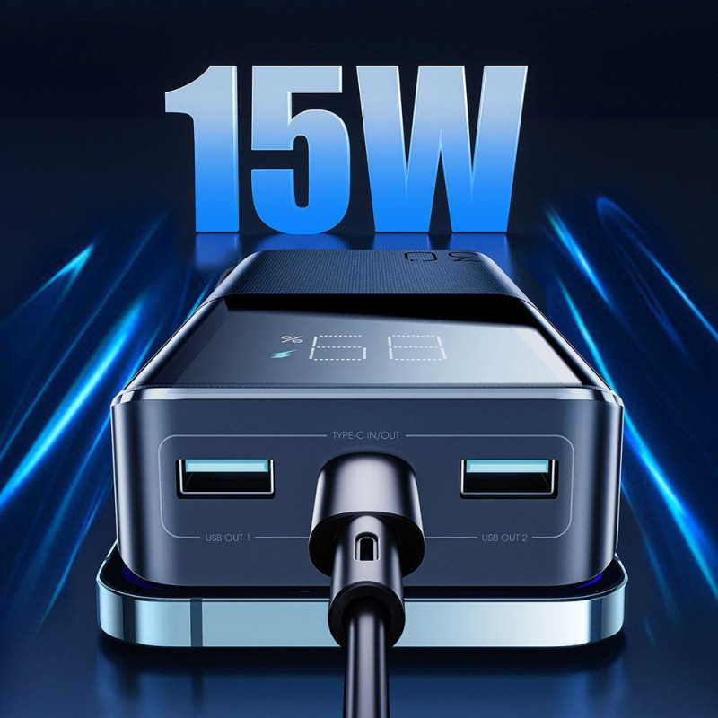 Powerbank 30000mAh 15W kabelis USB-C kabelis...