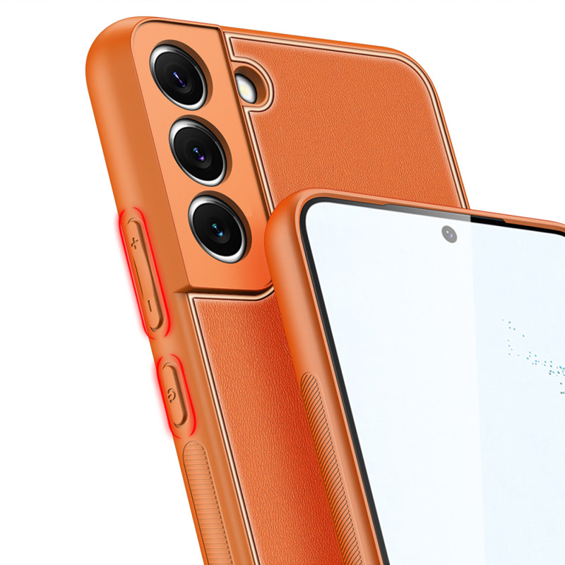 Dux Ducis Yolo elegantiškas dėklo dangtelis pagamintas iš ekologiškos odos, skirtas Samsung Galaxy S22+ (S22 Plus) oranž...