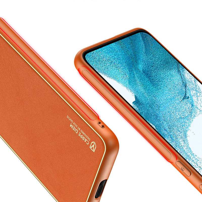 Dux Ducis Yolo elegantiškas dėklo dangtelis pagamintas iš ekologiškos odos, skirtas Samsung Galaxy S22+ (S22 Plus) oranž...