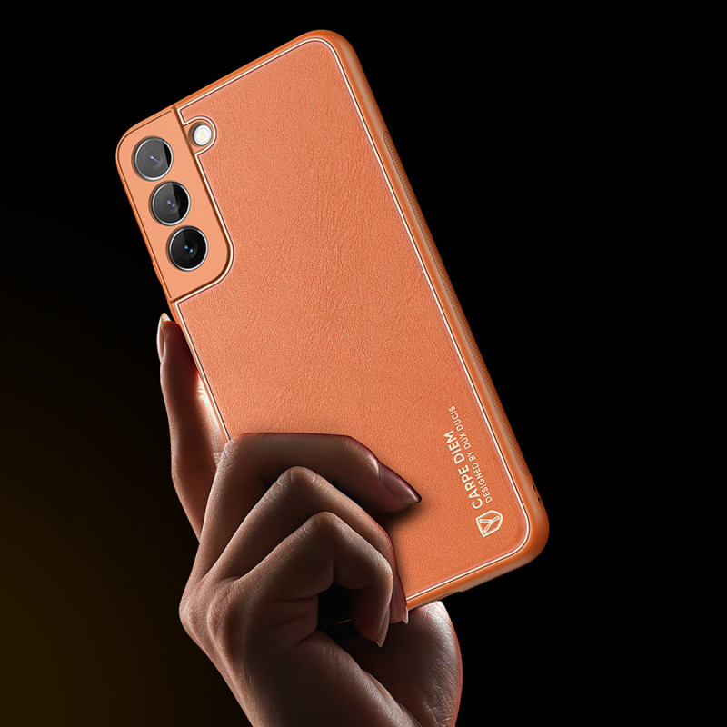 Dux Ducis Yolo elegantiškas dėklo dangtelis pagamintas iš ekologiškos odos, skirtas Samsung Galaxy S22+ (S22 Plus) oranž...