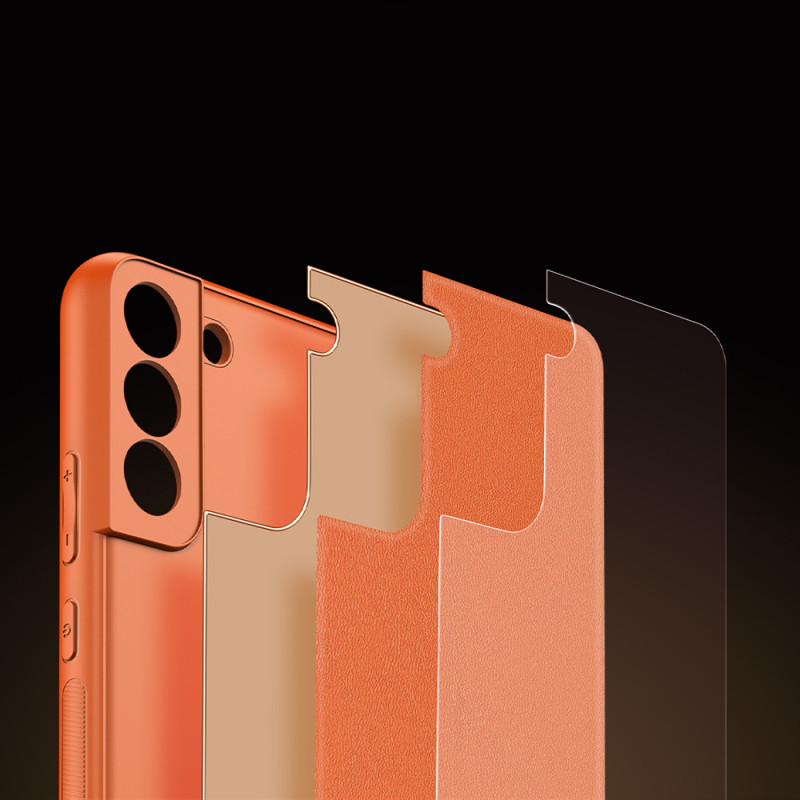 Dux Ducis Yolo elegantiškas dėklo dangtelis pagamintas iš ekologiškos odos, skirtas Samsung Galaxy S22+ (S22 Plus) oranž...