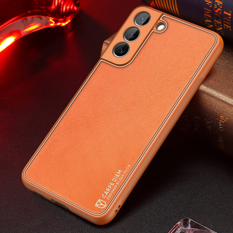 Dux Ducis Yolo elegantiškas dėklo dangtelis pagamintas iš ekologiškos odos, skirtas Samsung Galaxy S22+ (S22 Plus) oranž...