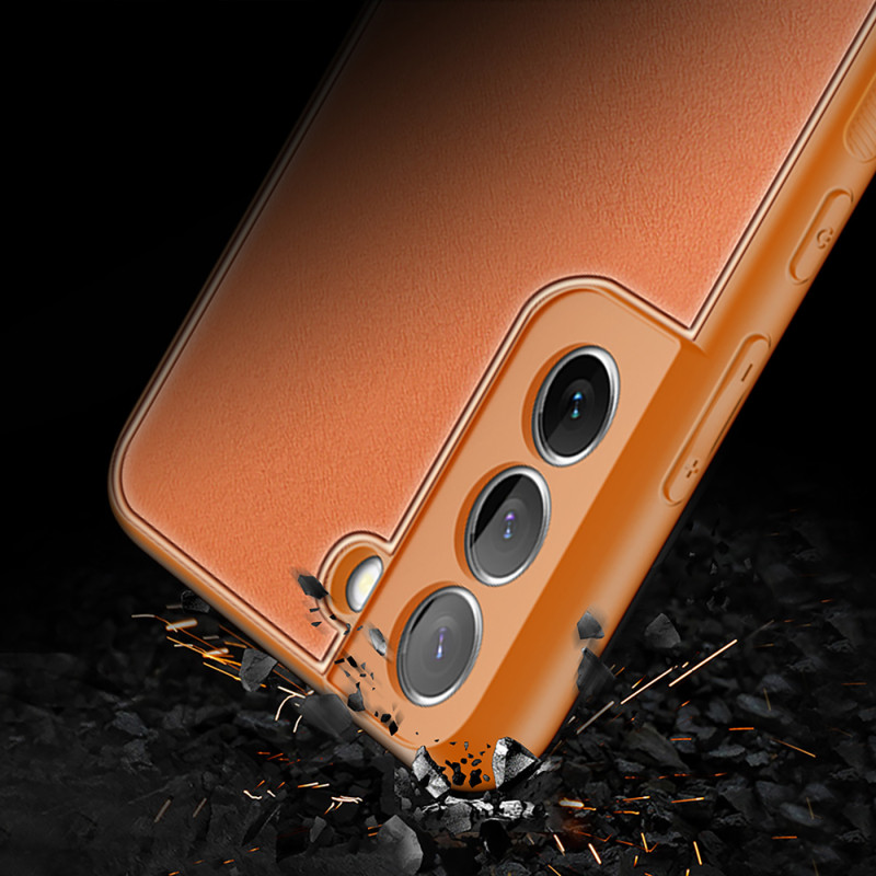 Dux Ducis Yolo elegantiškas dėklo dangtelis pagamintas iš ekologiškos odos, skirtas Samsung Galaxy S22+ (S22 Plus) oranž...