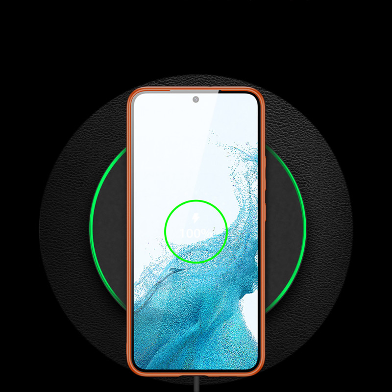 Dux Ducis Yolo elegantiškas dėklo dangtelis pagamintas iš ekologiškos odos, skirtas Samsung Galaxy S22+ (S22 Plus) oranž...