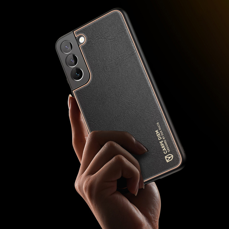 Dux Ducis Yolo elegantiškas dėklo dangtelis pagamintas iš ekologiškos odos, skirtas Samsung Galaxy S22+ (S22 Plus) oranž...