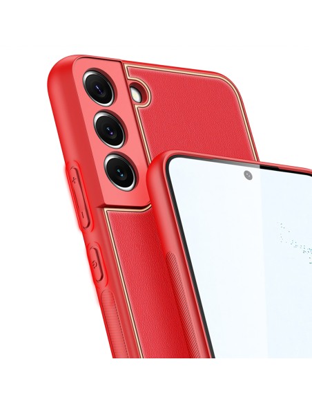 Dux Ducis Yolo elegantiškas dėklo dangtelis pagamintas iš ekologiškos odos, skirtas Samsung Galaxy S22+ (S22 Plus) raudo...