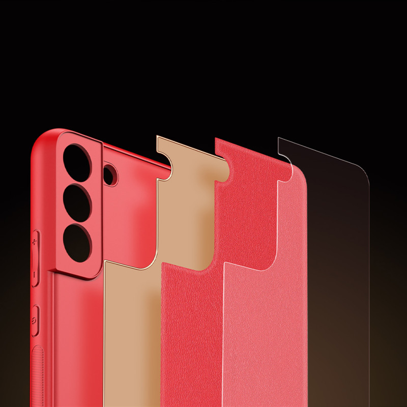 Dux Ducis Yolo elegantiškas dėklo dangtelis pagamintas iš ekologiškos odos, skirtas Samsung Galaxy S22+ (S22 Plus) raudo...