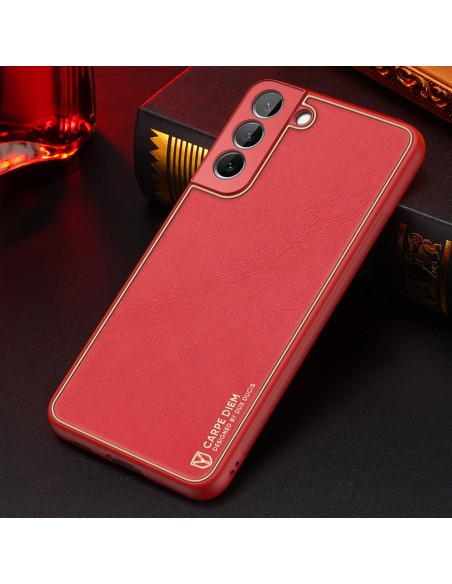 Dux Ducis Yolo elegantiškas dėklo dangtelis pagamintas iš ekologiškos odos, skirtas Samsung Galaxy S22+ (S22 Plus) raudo...