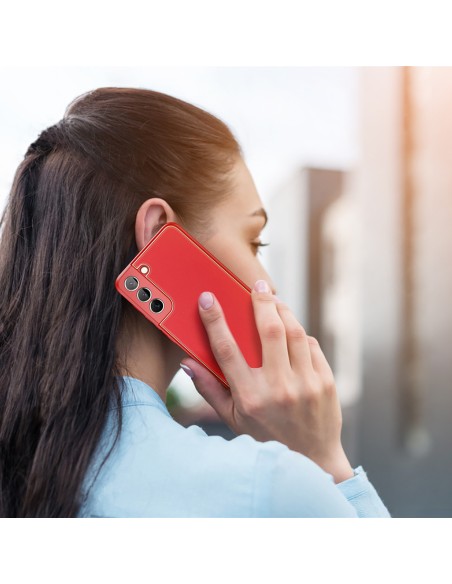 Dux Ducis Yolo elegantiškas dėklo dangtelis pagamintas iš ekologiškos odos, skirtas Samsung Galaxy S22+ (S22 Plus) raudo...