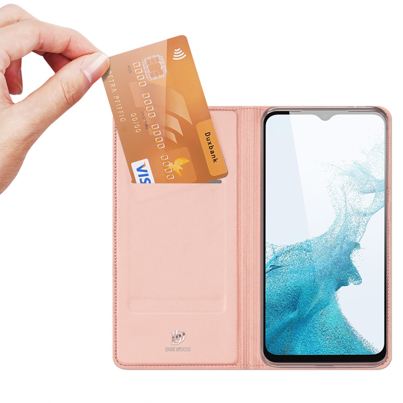 Dux Ducis Skin Pro dėklas su atvartu, skirtas Samsung Galaxy A23 rožinės spalvos