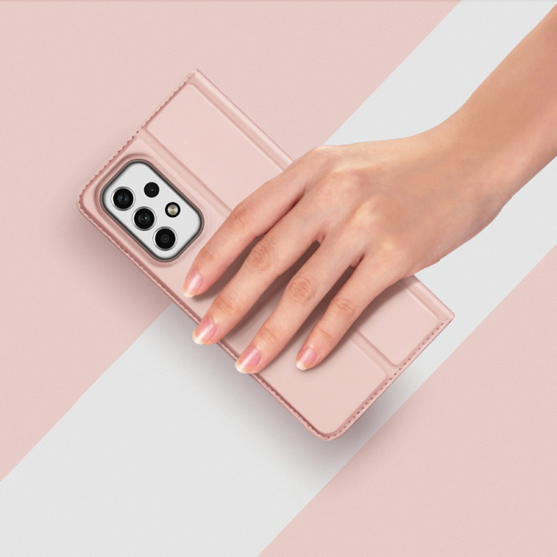 Dux Ducis Skin Pro dėklas su atvartu, skirtas Samsung Galaxy A23 rožinės spalvos