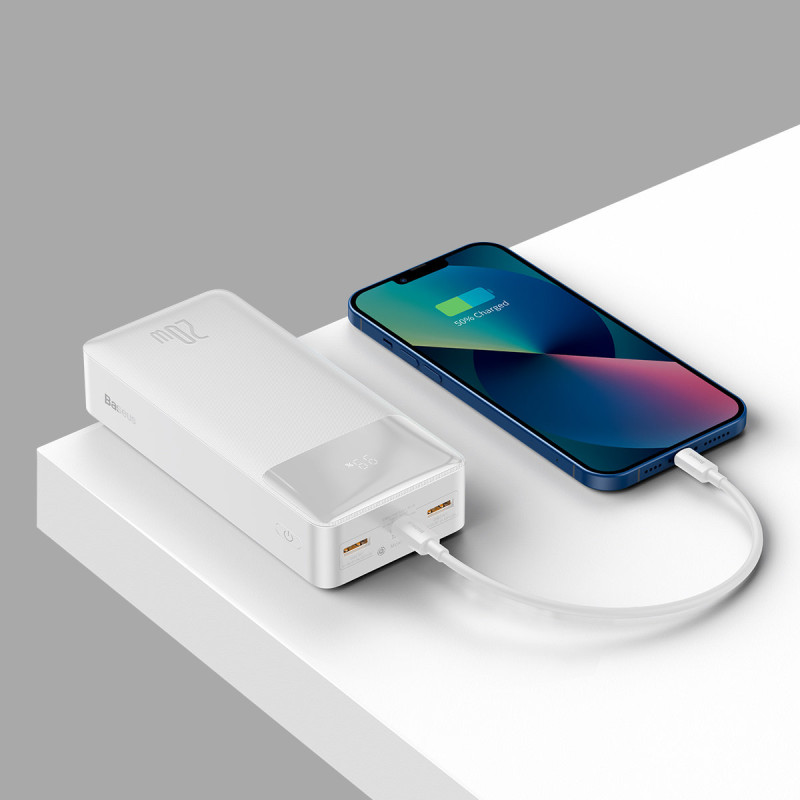 Bipow greito įkrovimo maitinimo blokas 30000 mAh USB-A microUSB laidas 0,25 m baltas