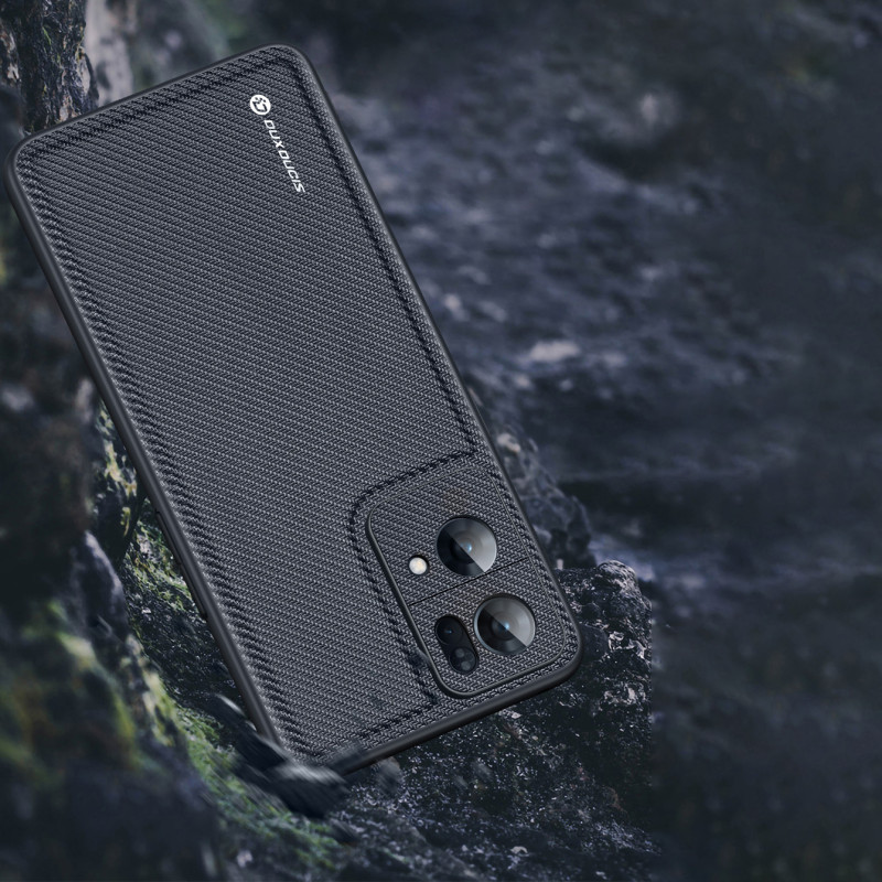 Dux Ducis Fino dėklo dangtelis, padengtas nailono medžiaga, skirtas Oppo Reno7 Pro 5G juodai
