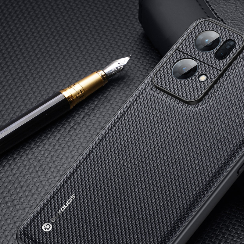 Dux Ducis Fino dėklo dangtelis, padengtas nailono medžiaga, skirtas Oppo Reno7 Pro 5G juodai