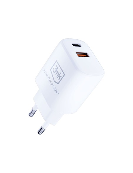 3mk Hyper Charger 20W USB-C USB-A sieninis įkroviklis – baltas 3mk Hyper Charger 20W USB-C USB-A sieninis įkroviklis – baltas
