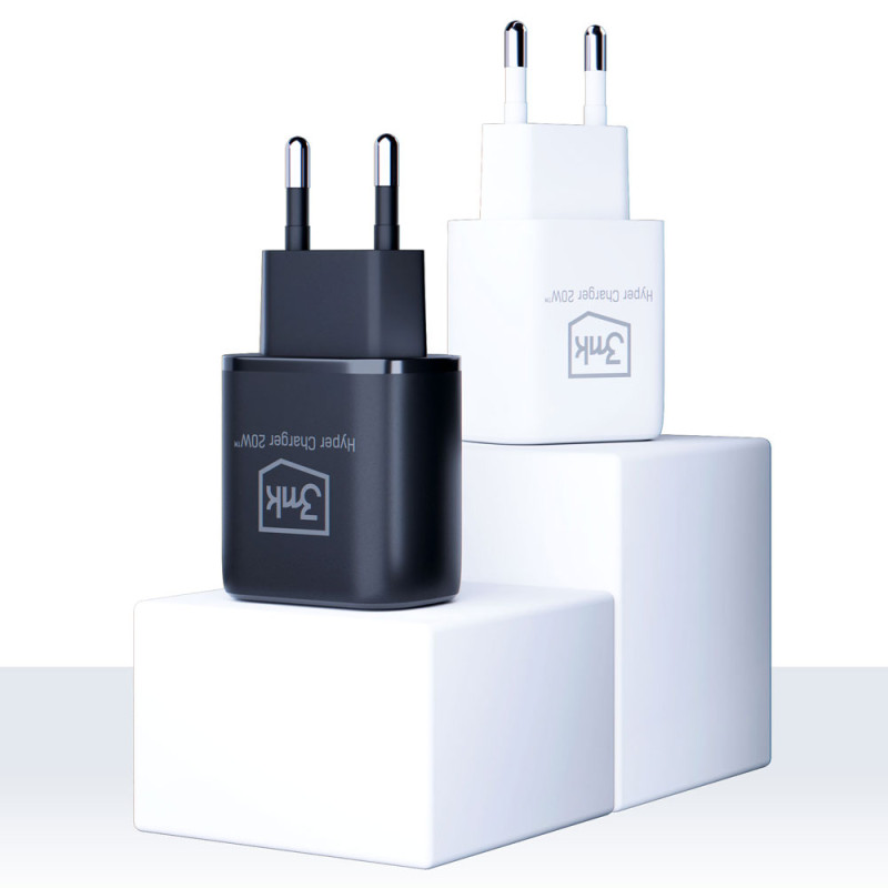 3mk Hyper Charger 20W USB-C USB-A sieninis įkroviklis – baltas