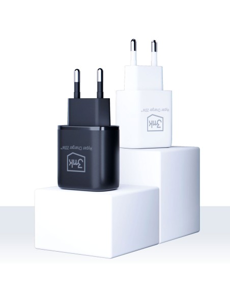 3mk Hyper Charger 20W USB-C USB-A sieninis įkroviklis – baltas 3mk Hyper Charger 20W USB-C USB-A sieninis įkroviklis – baltas