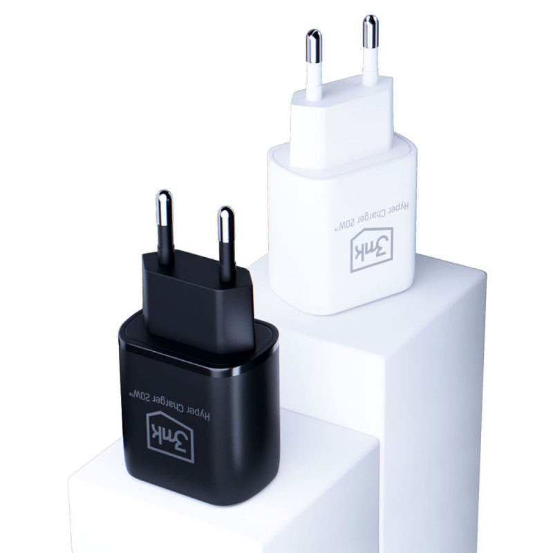3mk Hyper Charger 20W USB-C USB-A sieninis įkroviklis – baltas