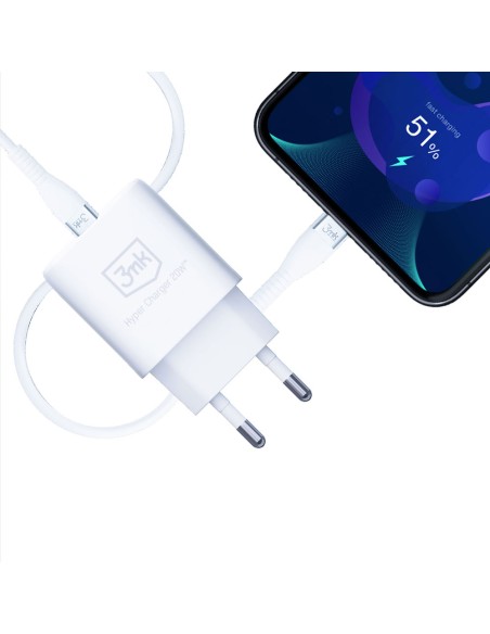 3mk Hyper Charger 20W USB-C USB-A sieninis įkroviklis – baltas 3mk Hyper Charger 20W USB-C USB-A sieninis įkroviklis – baltas