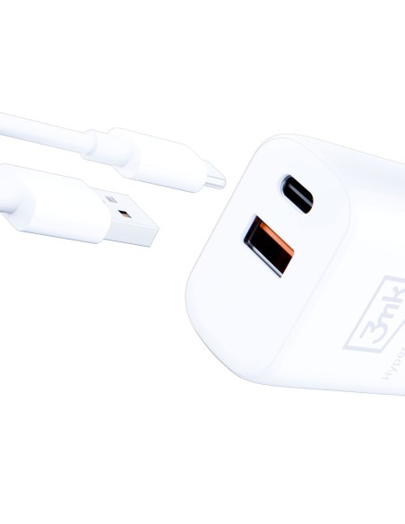 3mk Hyper Charger 20W USB-C USB-A sieninis įkroviklis – baltas 3mk Hyper Charger 20W USB-C USB-A sieninis įkroviklis – baltas
